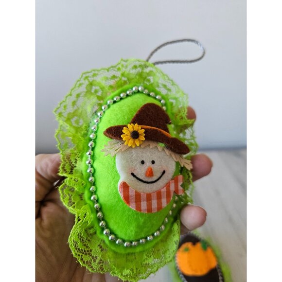 Plush Thanksgiving scarecrow pumpkin ornament lace felt unique set tree Xmas gre - Picture 3 of 6